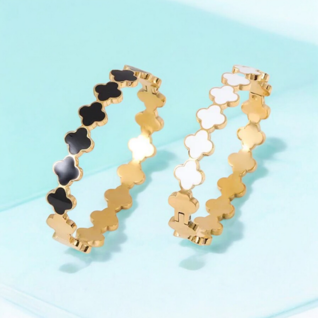 Aida | Gold Plated Shell Filled Clover Bracelet Bangle