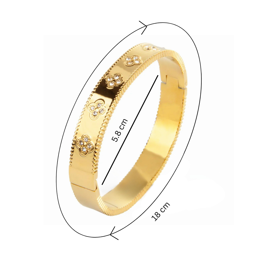 Christine | Gold Plated Four-Leaf Clover Cuff Bracelet Bangle