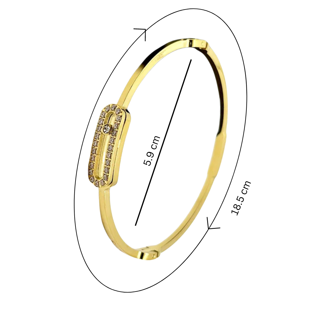 Roxanne | Gold Plated Uno Geometric Zircon Cuff Bracelet Bangle