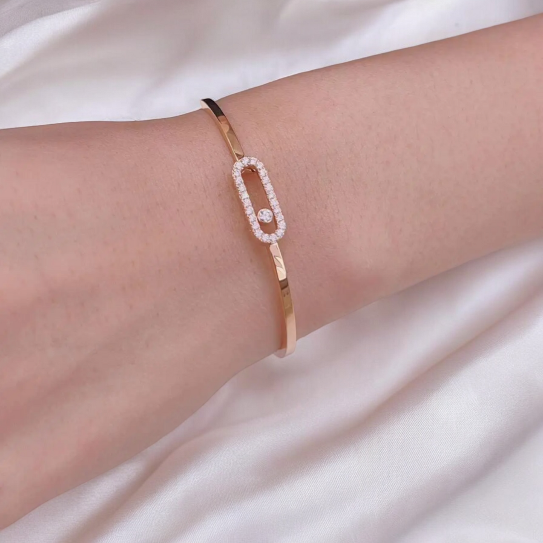 Roxanne | Gold Plated Uno Geometric Zircon Cuff Bracelet Bangle