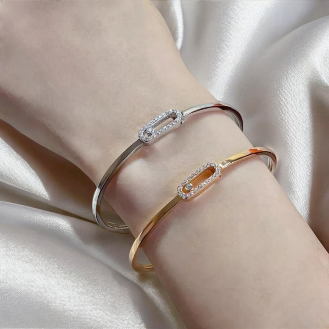 Roxanne | Gold Plated Uno Geometric Zircon Cuff Bracelet Bangle