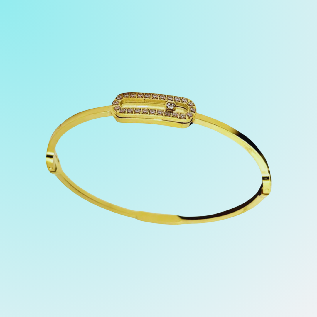Roxanne | Gold Plated Uno Geometric Zircon Cuff Bracelet Bangle