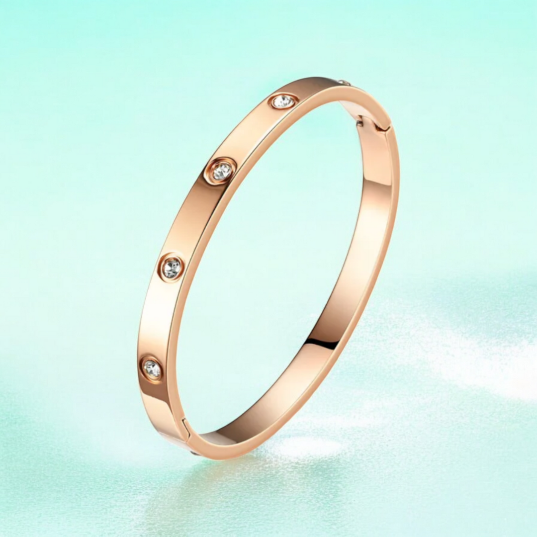 Yuliya | Gold Plated Cuff Bracelet Bangle with Circular Zircons