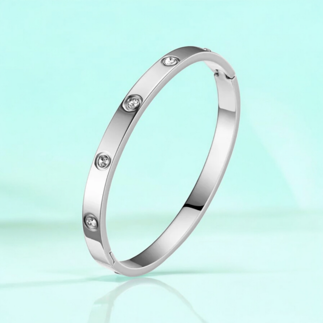 Yuliya | Gold Plated Cuff Bracelet Bangle with Circular Zircons