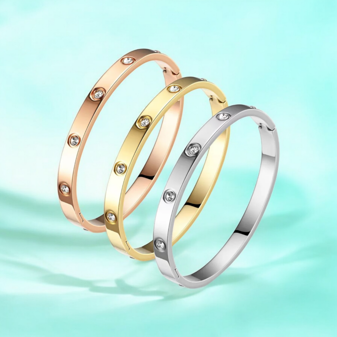 Yuliya | Gold Plated Cuff Bracelet Bangle with Circular Zircons