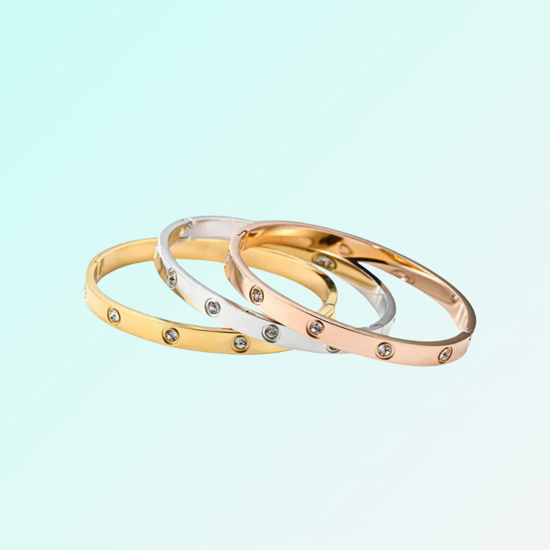Yuliya | Gold Plated Cuff Bracelet Bangle with Circular Zircons