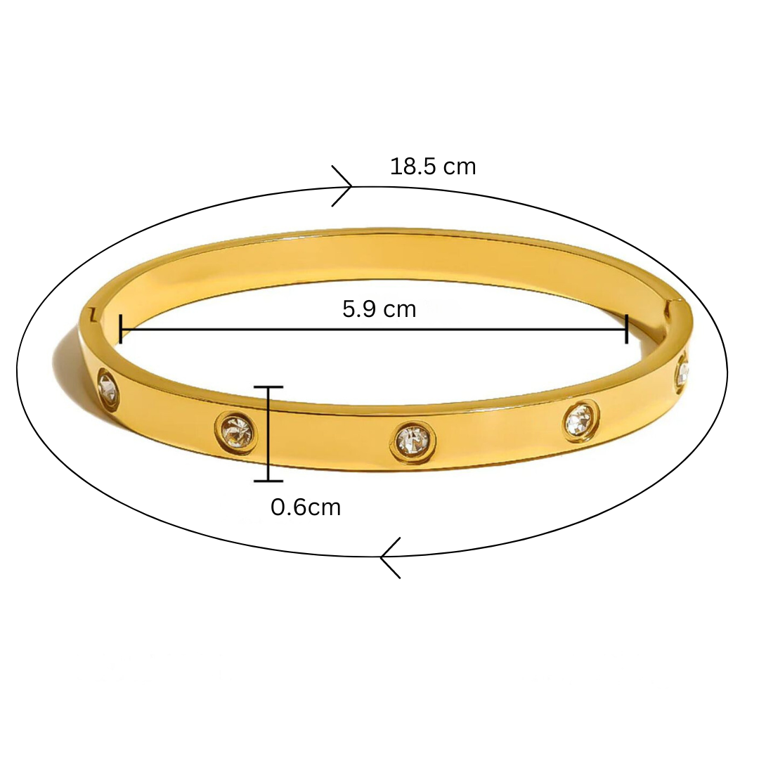 Yuliya | Gold Plated Cuff Bracelet Bangle with Circular Zircons