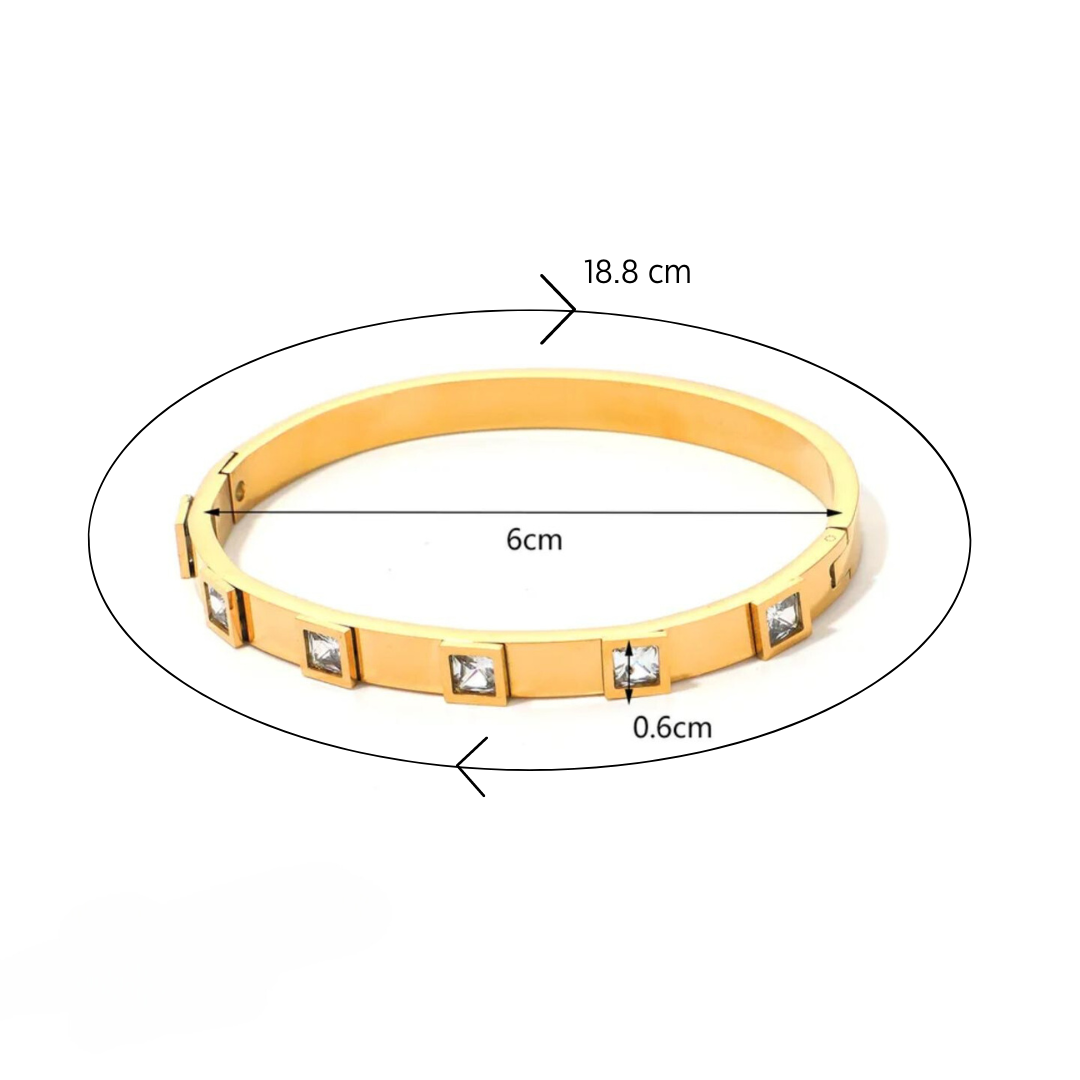 Svetlana | Gold Plated Square Zircon Cuff Bracelet Bangle