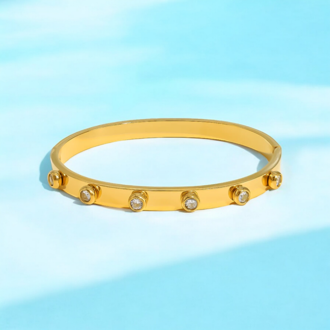 Ophelia | Gold Plated Circular Zircon Cuff Bracelet Bangle