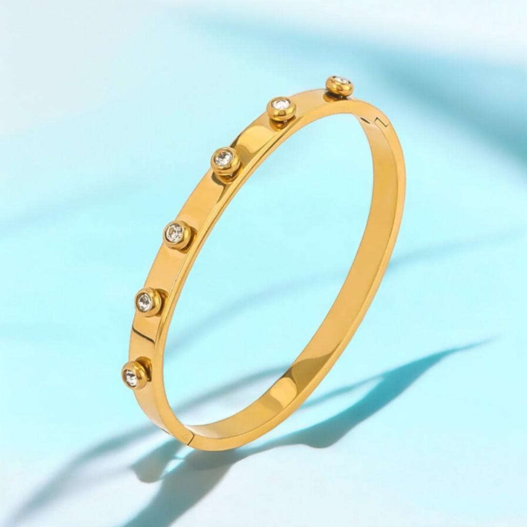 Ophelia | Gold Plated Circular Zircon Cuff Bracelet Bangle