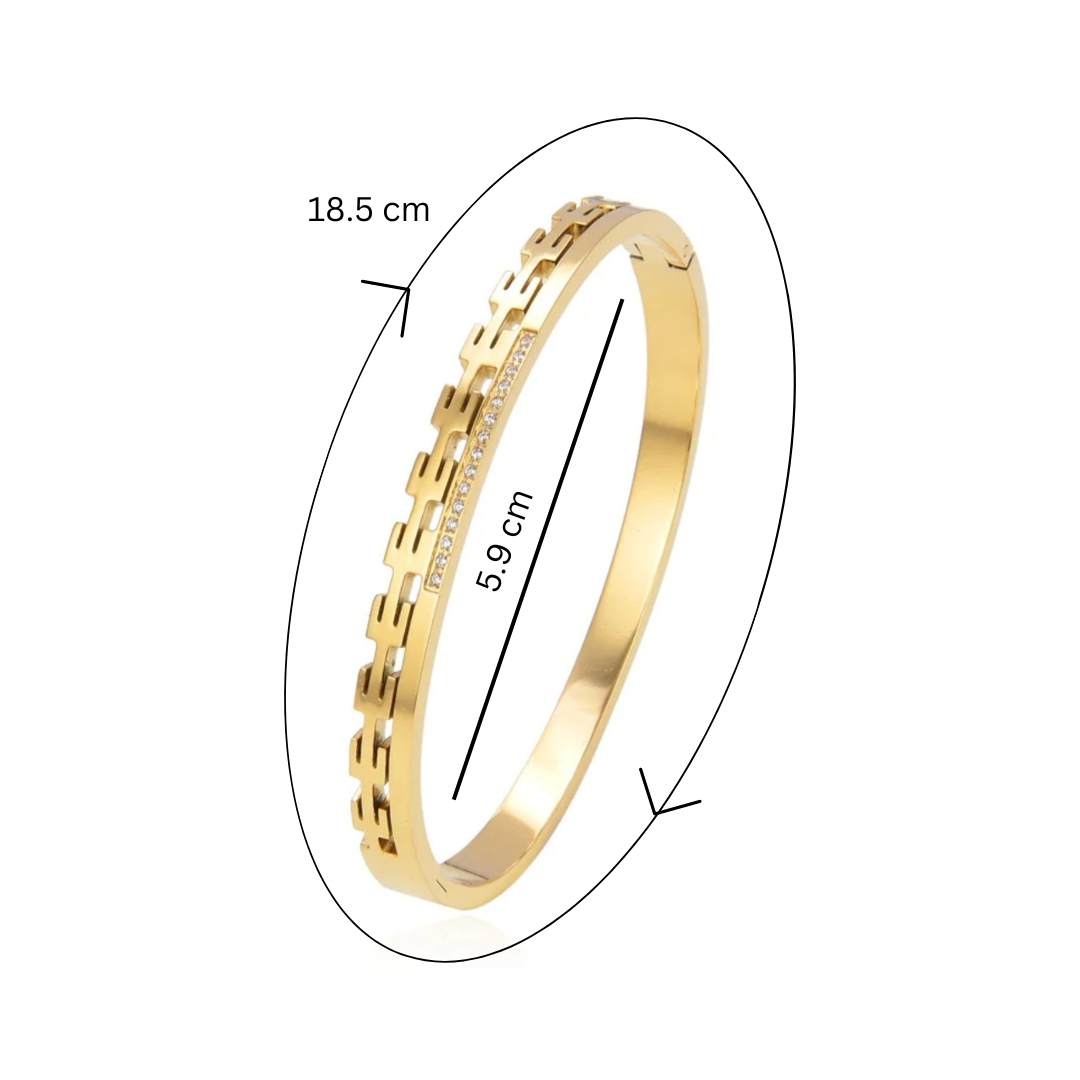 Galina | Gold Plated Greek Key Zircon Cuff Bracelet