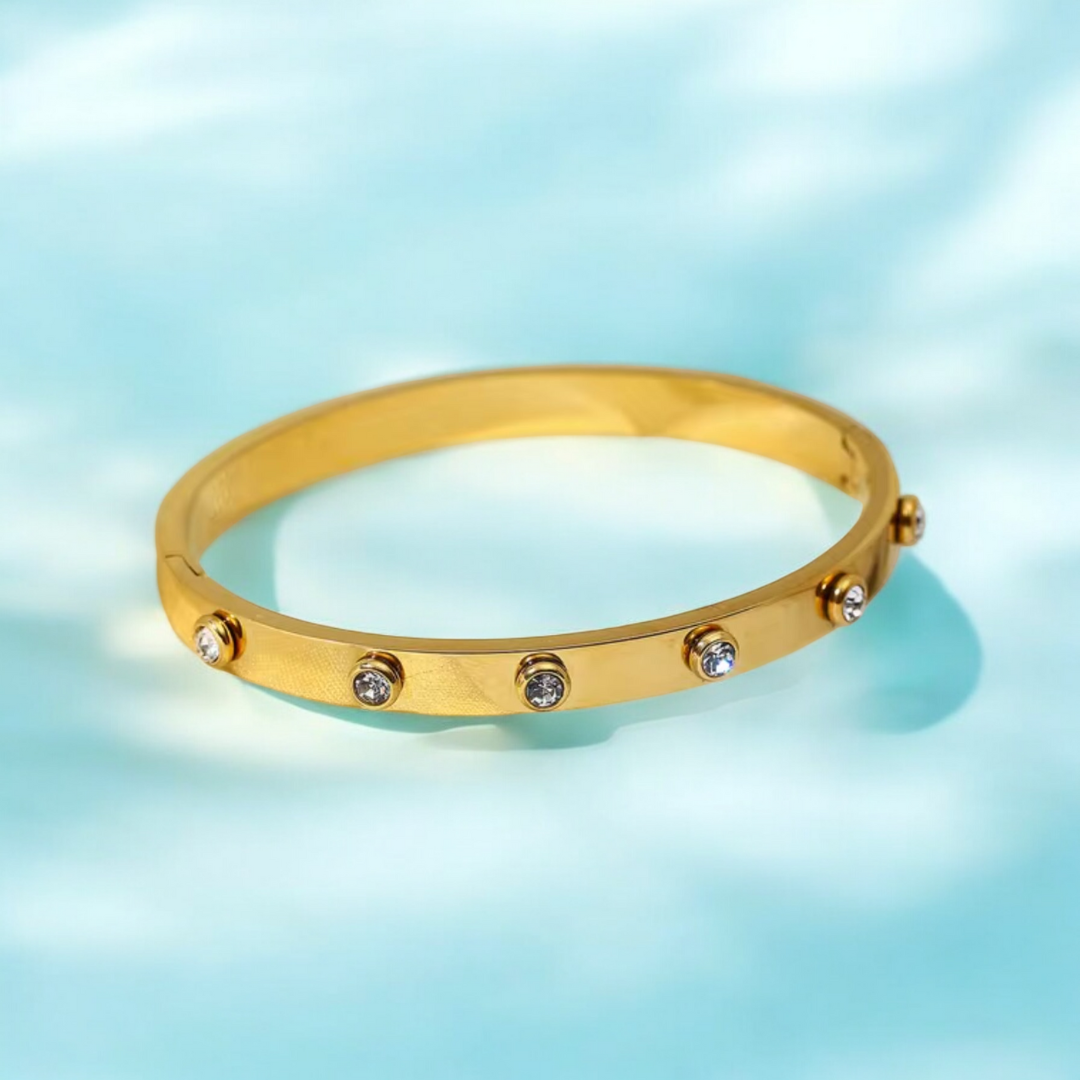 Ophelia | Gold Plated Circular Zircon Cuff Bracelet Bangle