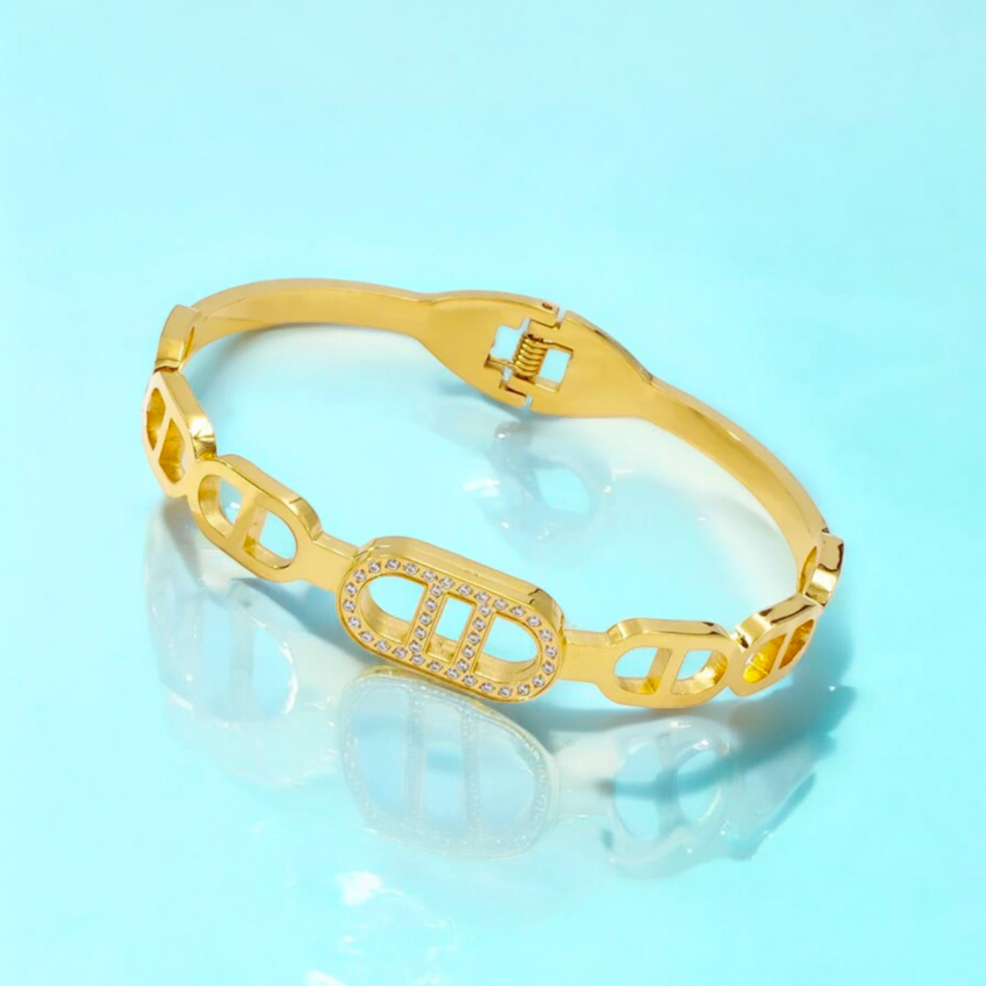 Mida | Gold Plated Circular Zircon Cuff Bracelet Bangle