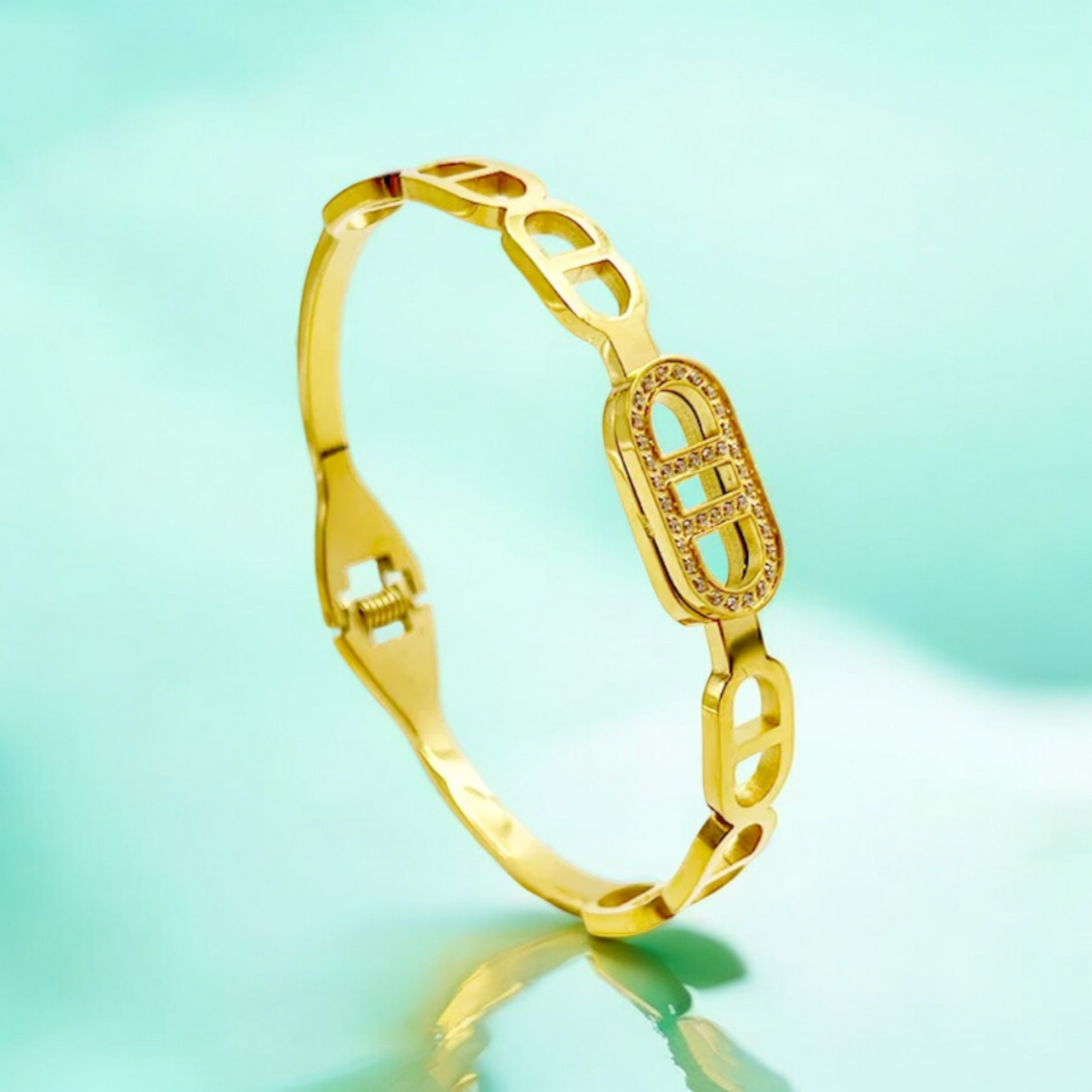 Mida | Gold Plated Circular Zircon Cuff Bracelet Bangle