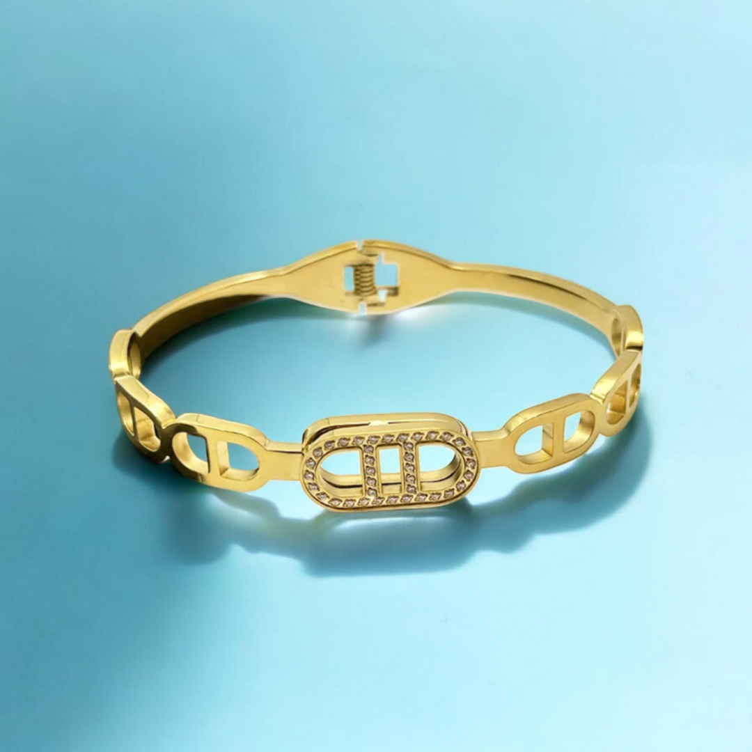 Mida | Gold Plated Circular Zircon Cuff Bracelet Bangle