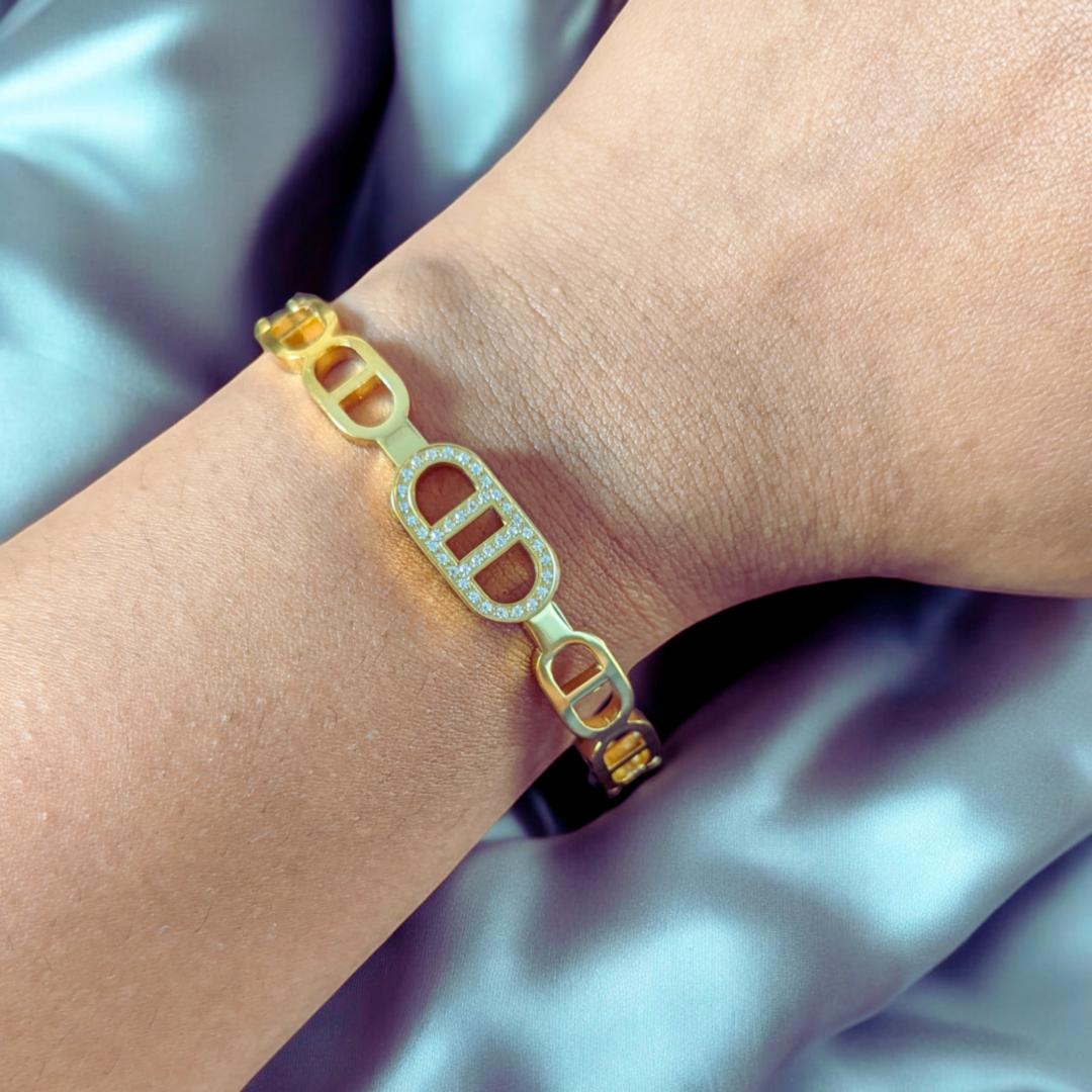 Mida | Gold Plated Circular Zircon Cuff Bracelet Bangle
