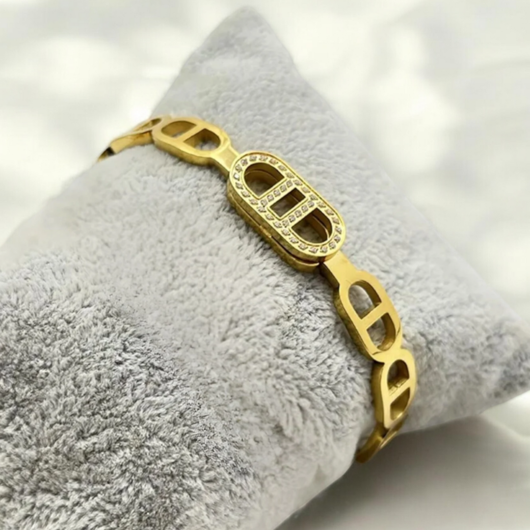 Mida | Gold Plated Circular Zircon Cuff Bracelet Bangle