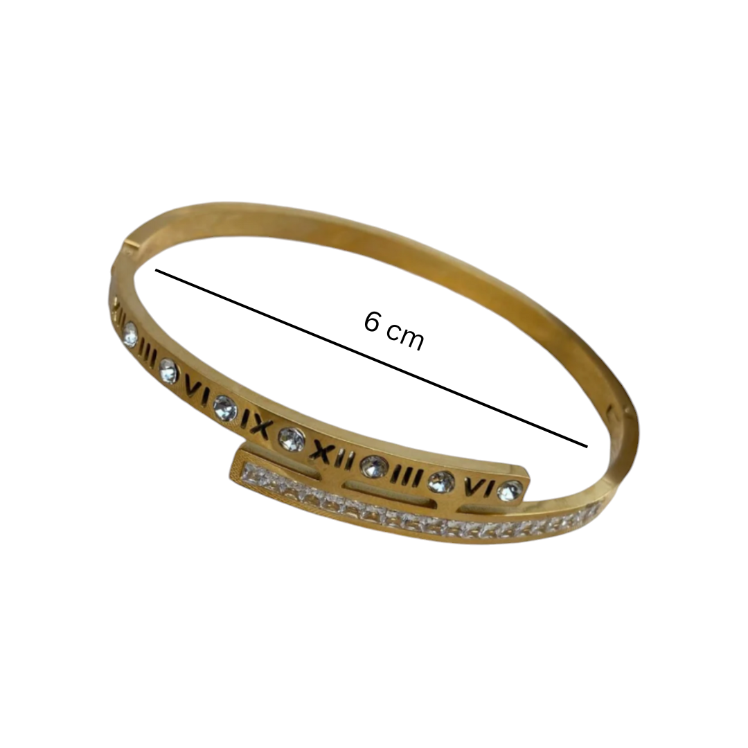 Clarissa | Gold Plated Roman Numeral Crystal Cuff Bracelet Bangle