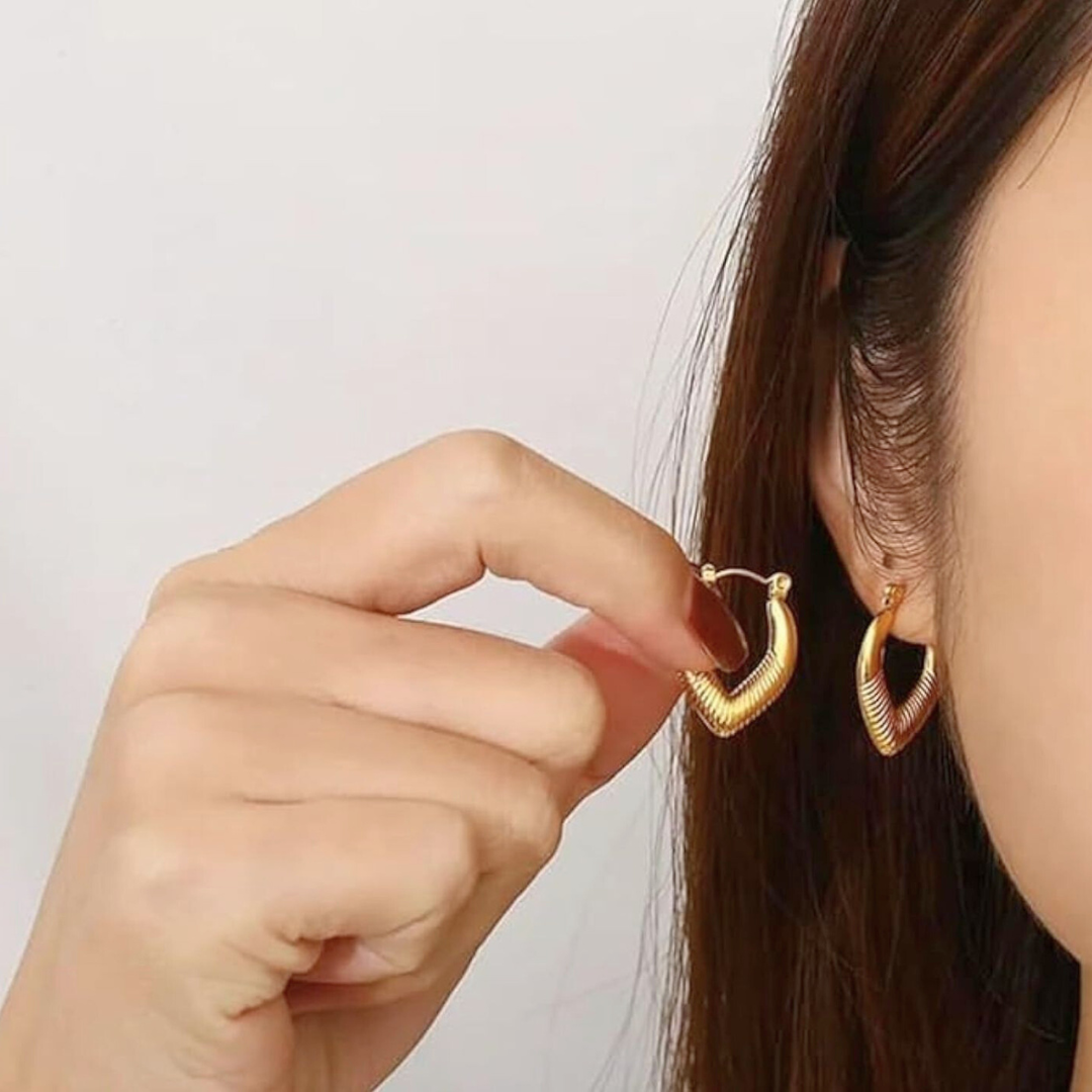 Adriana | Gold Plated Screw Thread Chunky Hoop Earrings