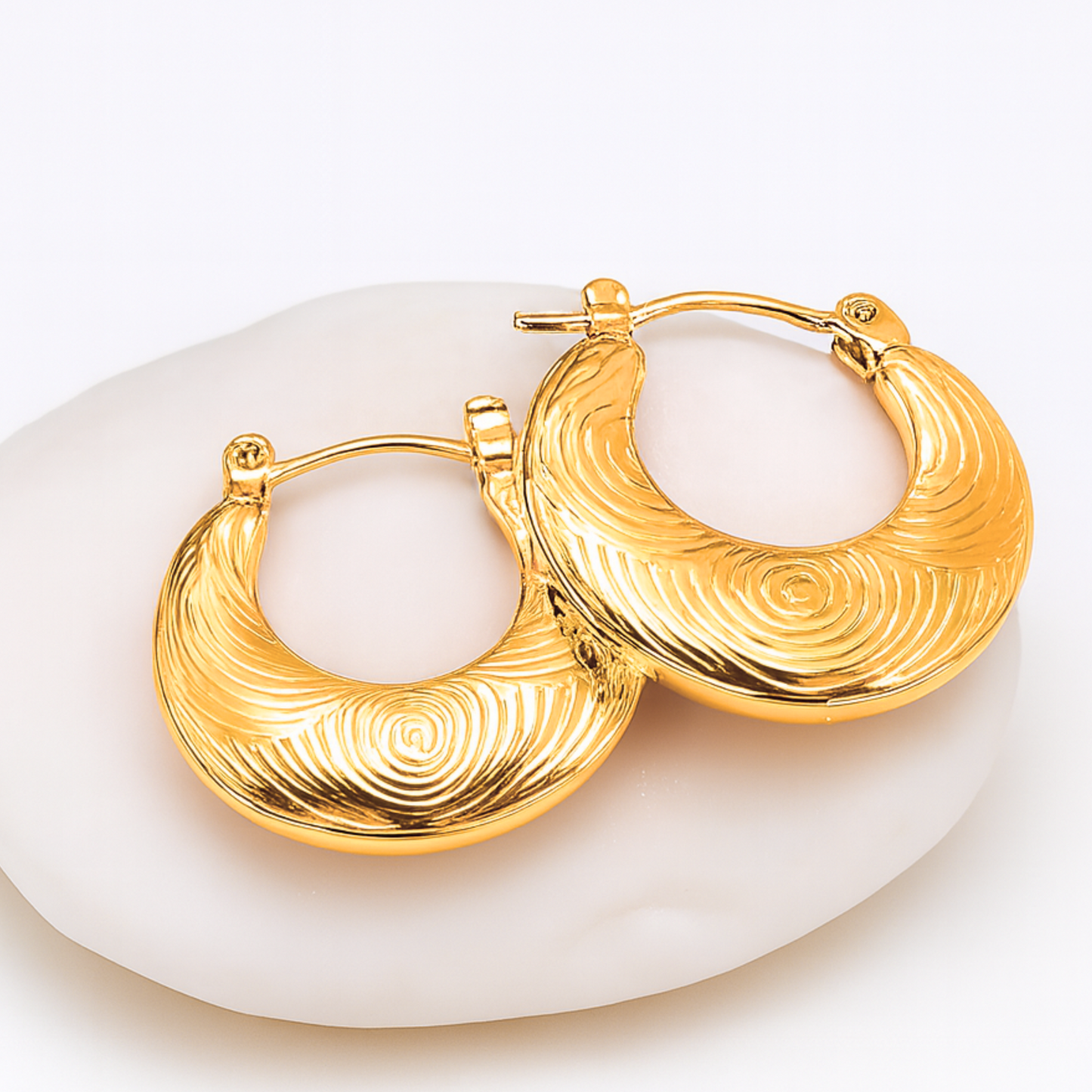 Tilly | 18K Gold Plated Circular Flat Embossed Hoop Waterproof Earrings