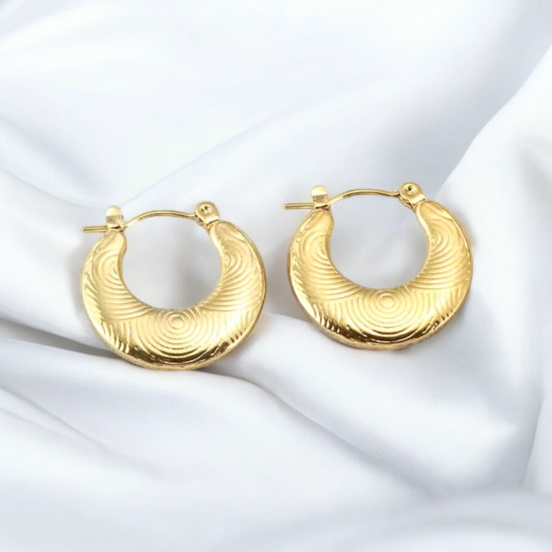 Tilly | Gold Plated Circular Flat Embossed Hoop Earrings