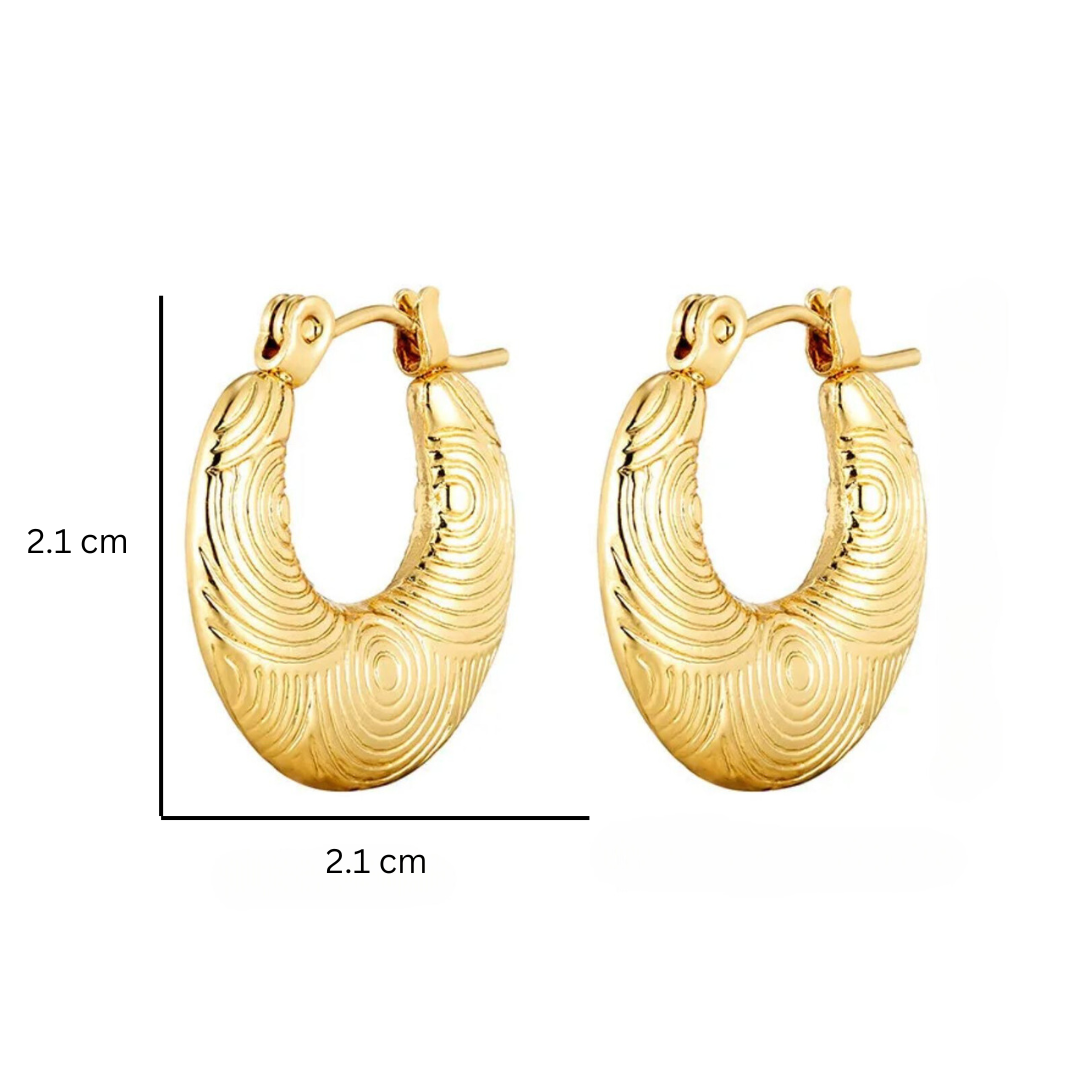Tilly | 18K Gold Plated Circular Flat Embossed Hoop Waterproof Earrings
