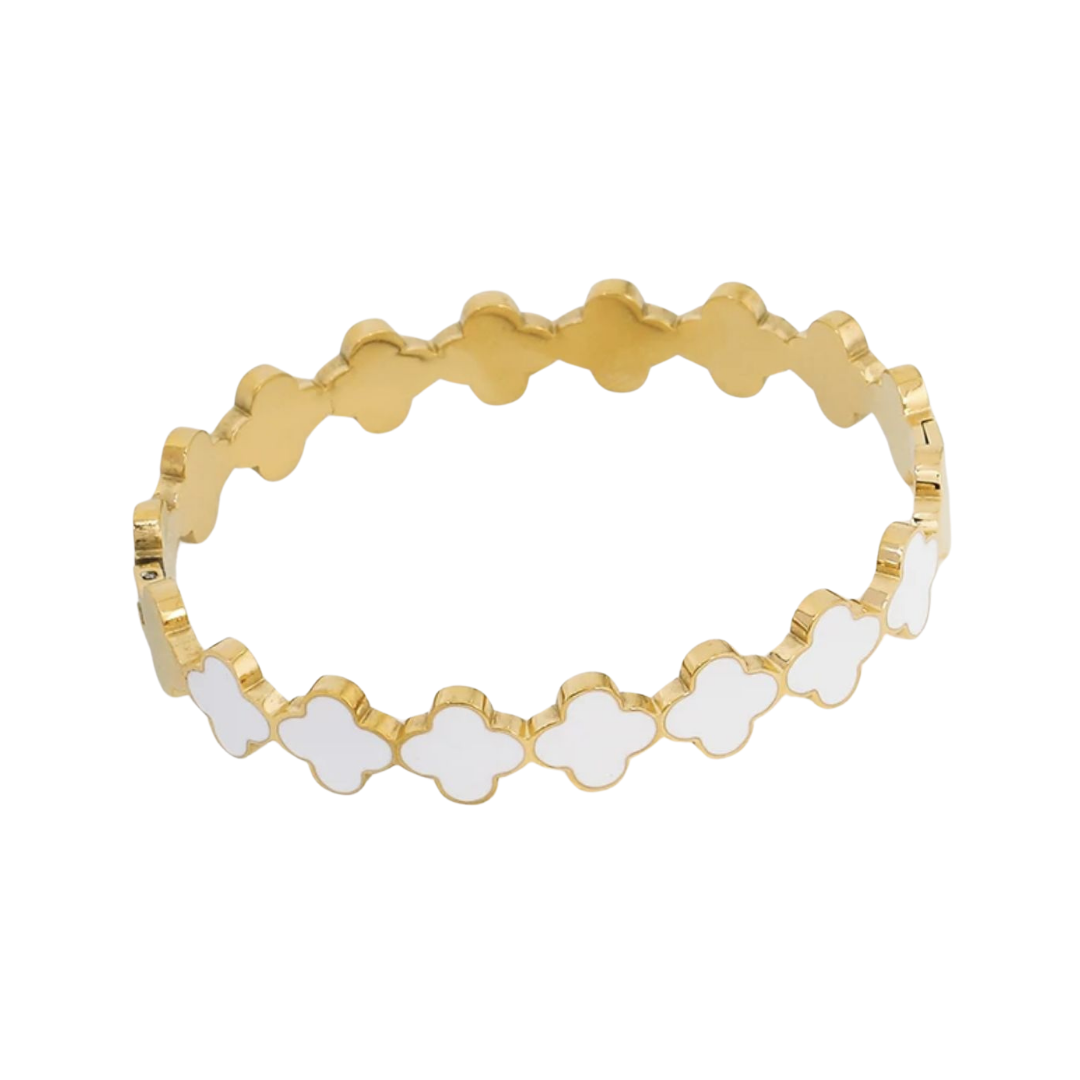 Aida | Gold Plated Shell Filled Clover Bracelet Bangle