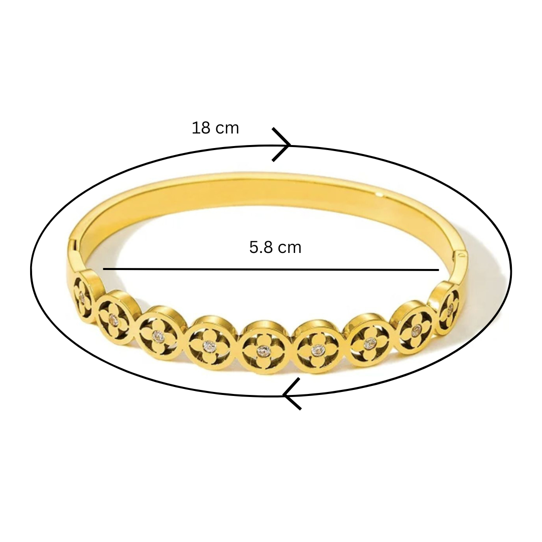 Kate | Gold Plated Four-Leaf Clover Zircon Cuff Bracelet Bangle