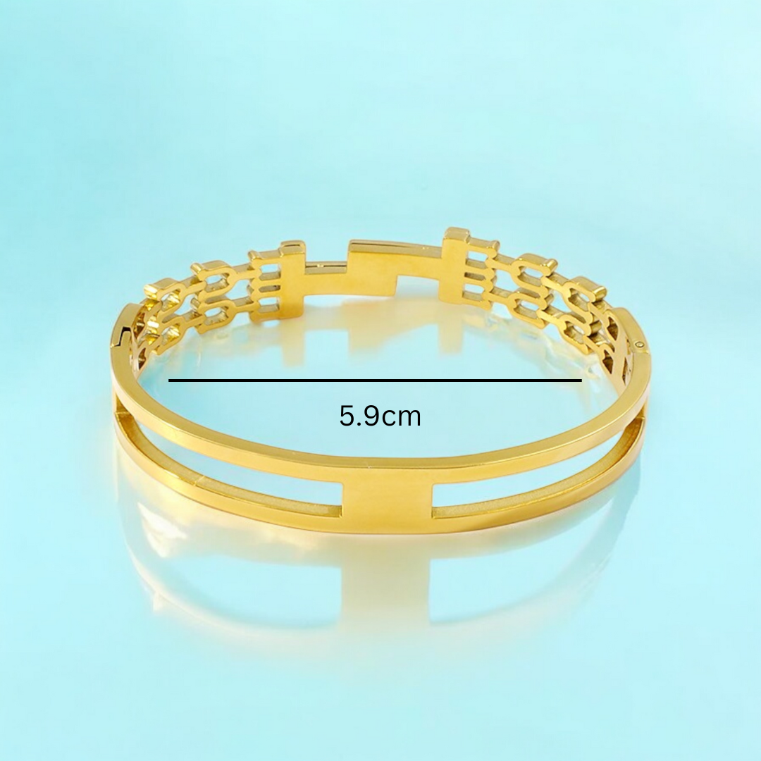 Tamara | 18K Double T Gold Plated Waterproof Bracelet Bangle with Zircons