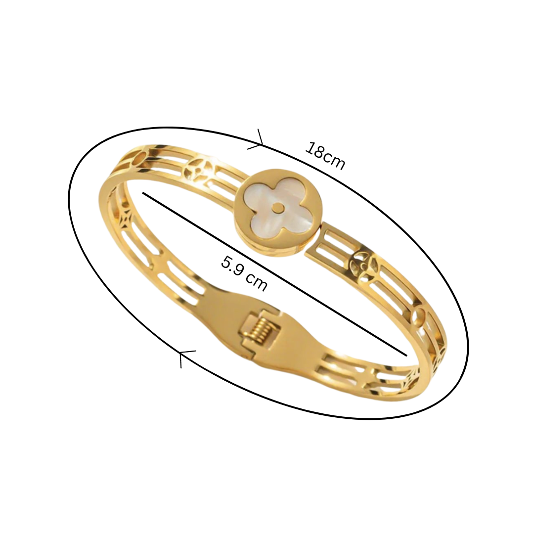 Meryll | Gold Plated Shell Filled Four-Leaf Clover Bangle Bracelet
