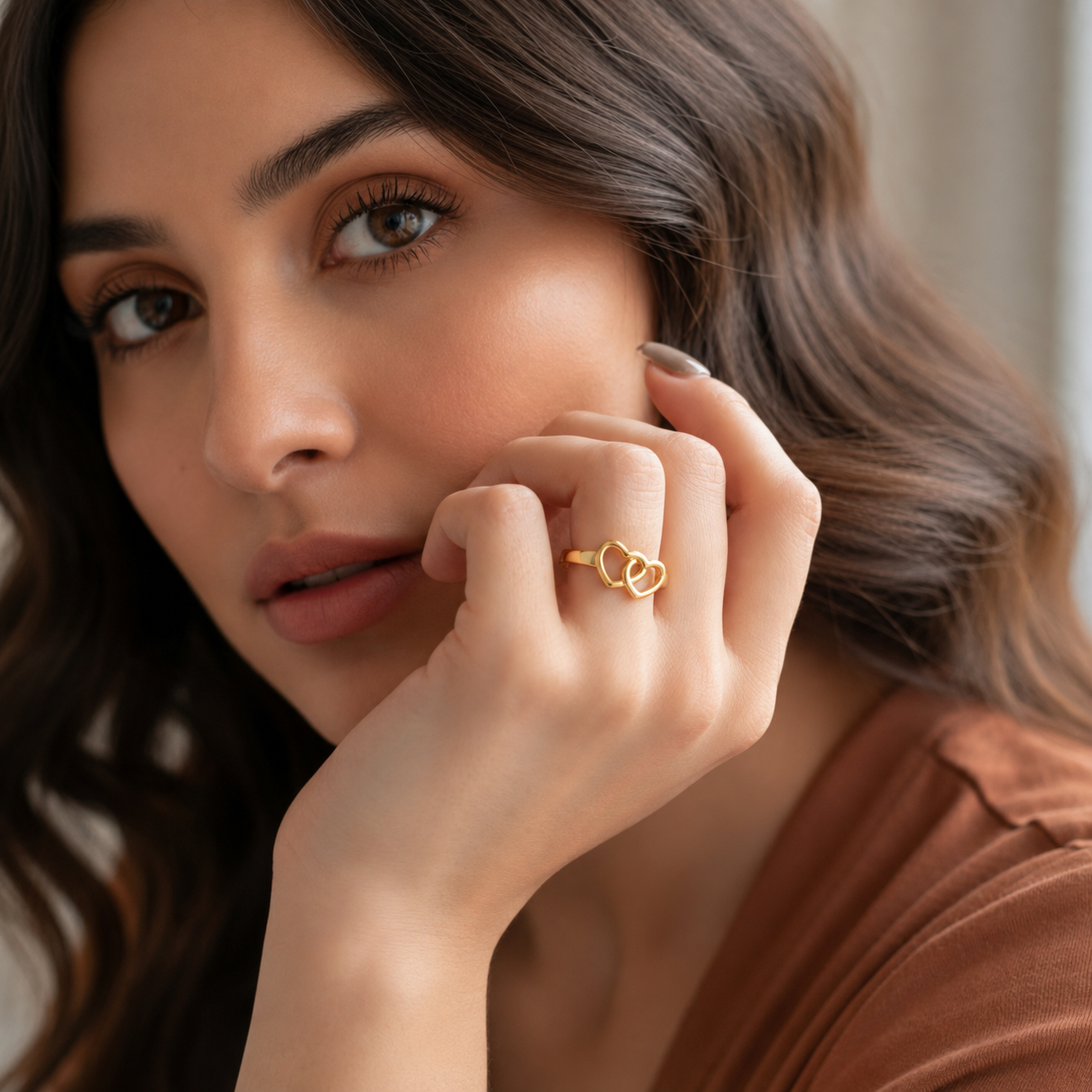 Amorette | Gold Plated Interlocking Hearts Ring