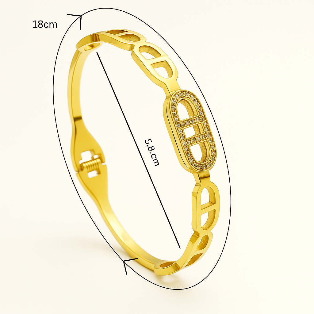 Mida | Gold Plated Circular Zircon Cuff Bracelet Bangle
