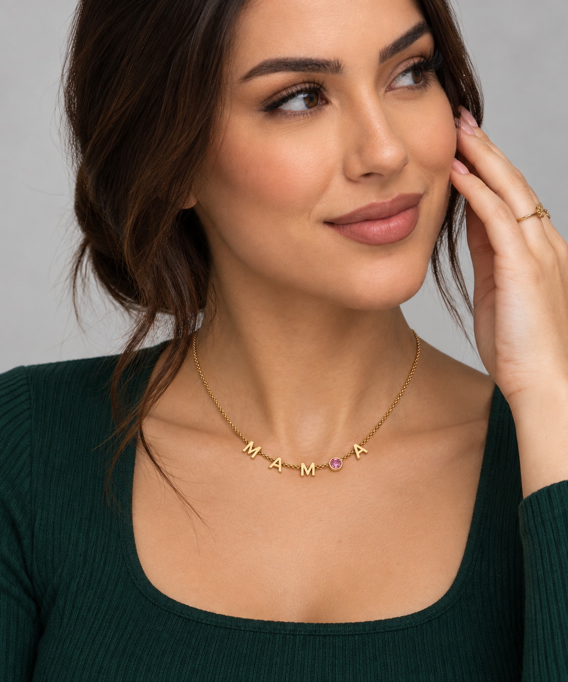 Meira | Gold Plated Suspended Sentiment Birthstone Necklace