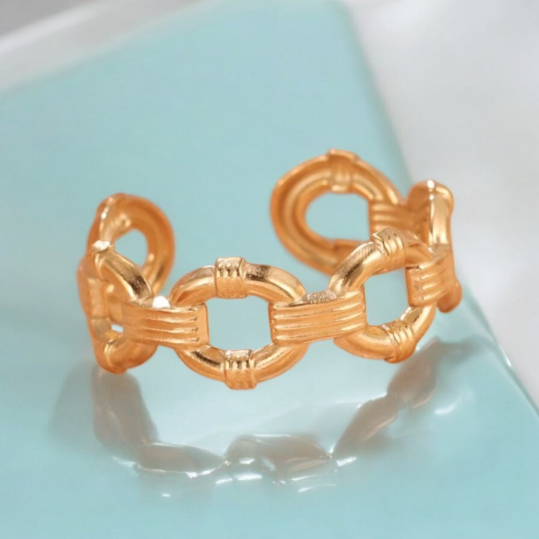 Thea | Gold Plated Link Cuff Resizable Ring