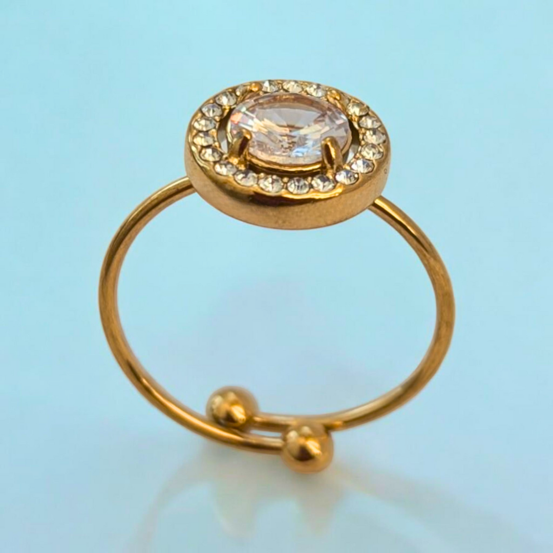 Meritt | Gold Plated Circular Solitaire Faceted Zircon Resizable Ring