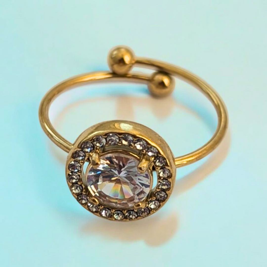 Meritt | Gold Plated Circular Solitaire Faceted Zircon Resizable Ring