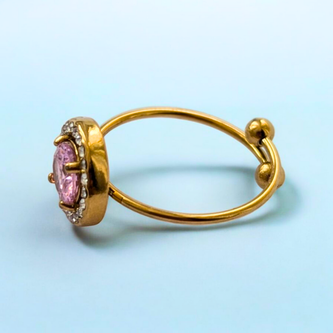 Meritt | Gold Plated Circular Solitaire Faceted Zircon Resizable Ring
