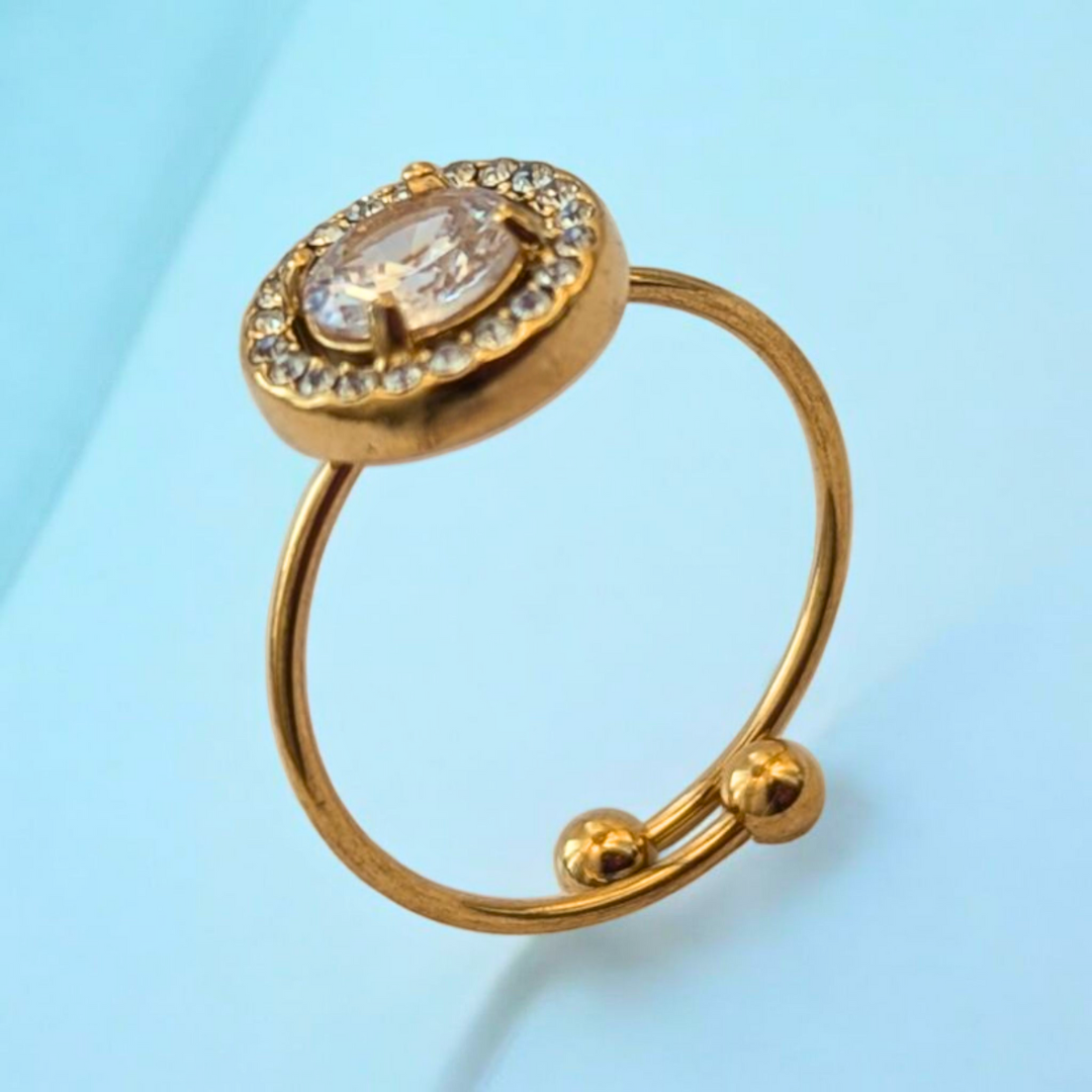 Meritt | Gold Plated Circular Solitaire Faceted Zircon Resizable Ring