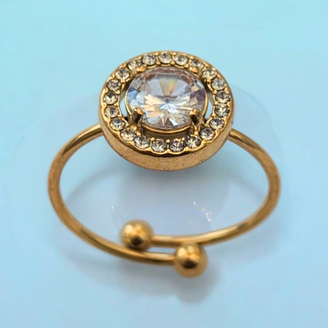 Meritt | Gold Plated Circular Solitaire Faceted Zircon Resizable Ring