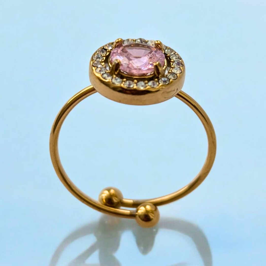Meritt | Gold Plated Circular Solitaire Faceted Zircon Resizable Ring