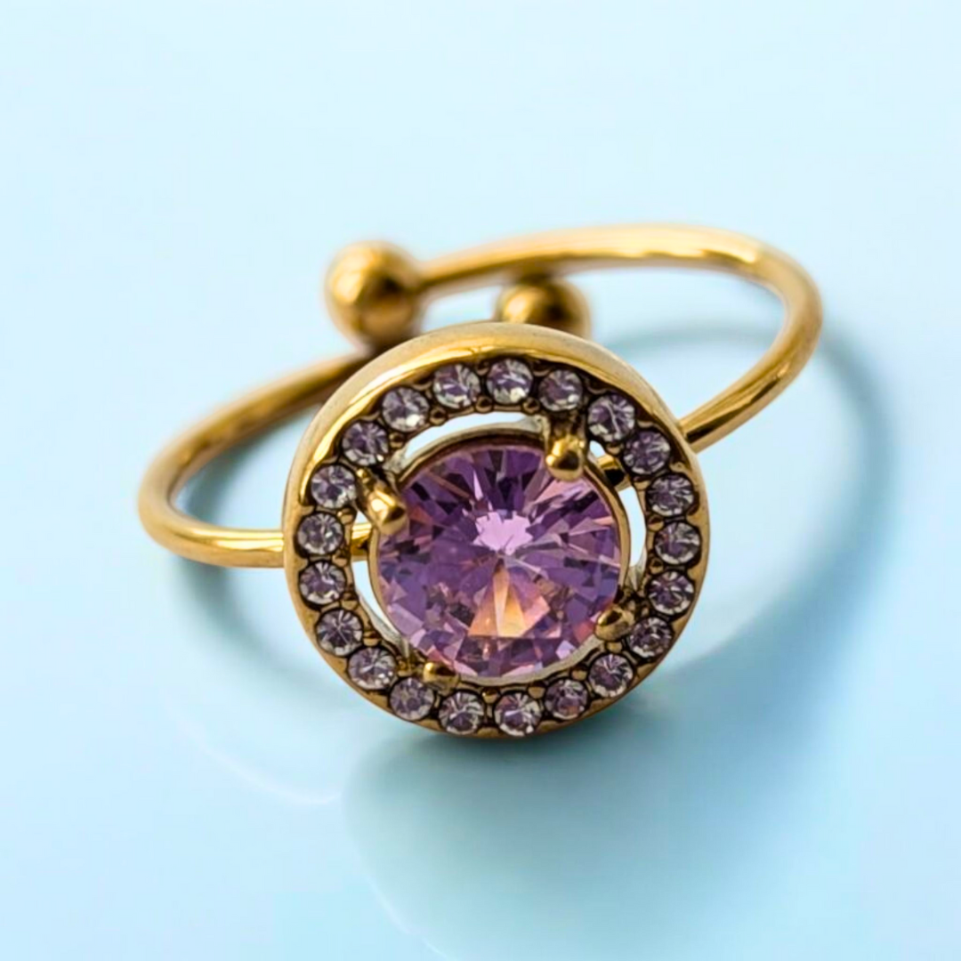 Meritt | Gold Plated Circular Solitaire Faceted Zircon Resizable Ring