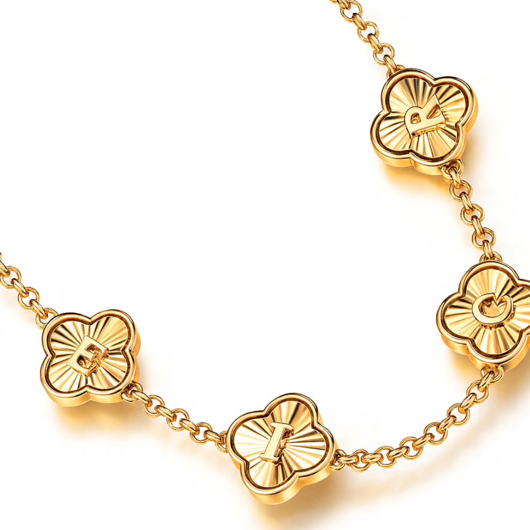 Chelsea Clover Necklace - Personalised Clover Name Necklace, 18K Gold Plated Four-Leaf Pendant Waterproof
