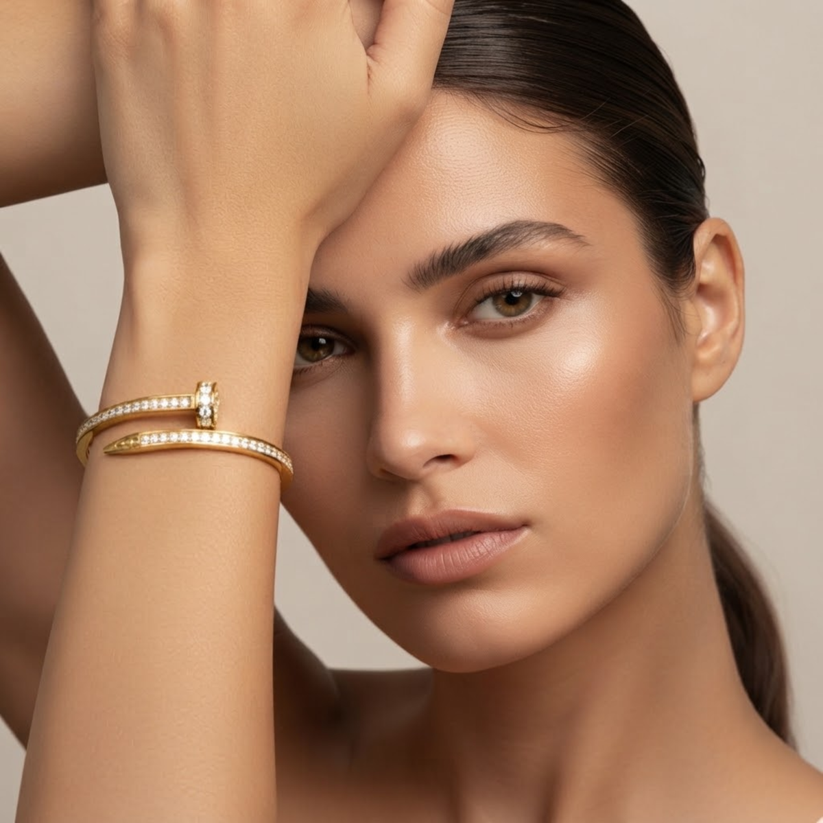 Nicolette | Gold Plated Pave Nail Head Bangle