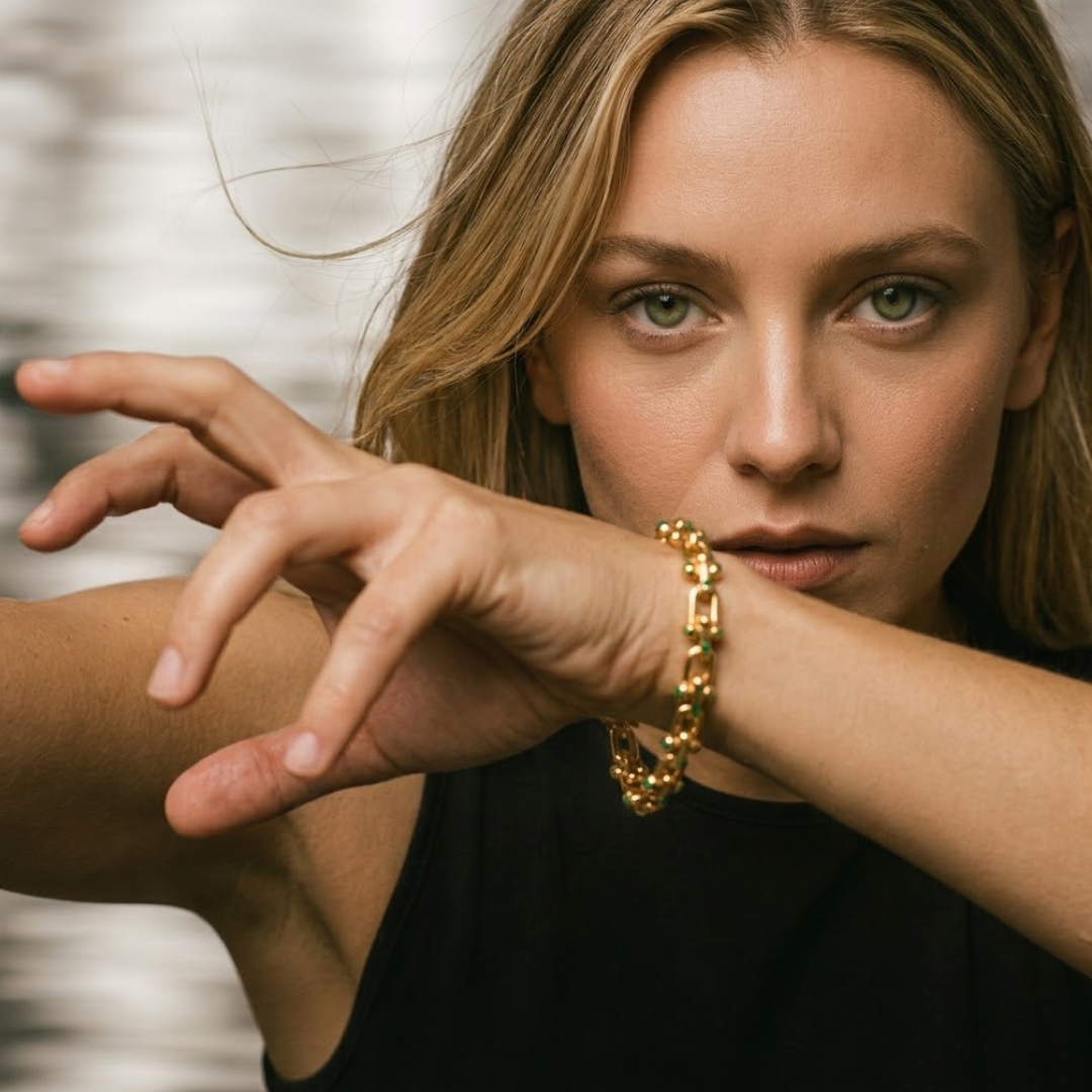 Amarante | Gold Plated U-Link Cuff Bangle Bracelet