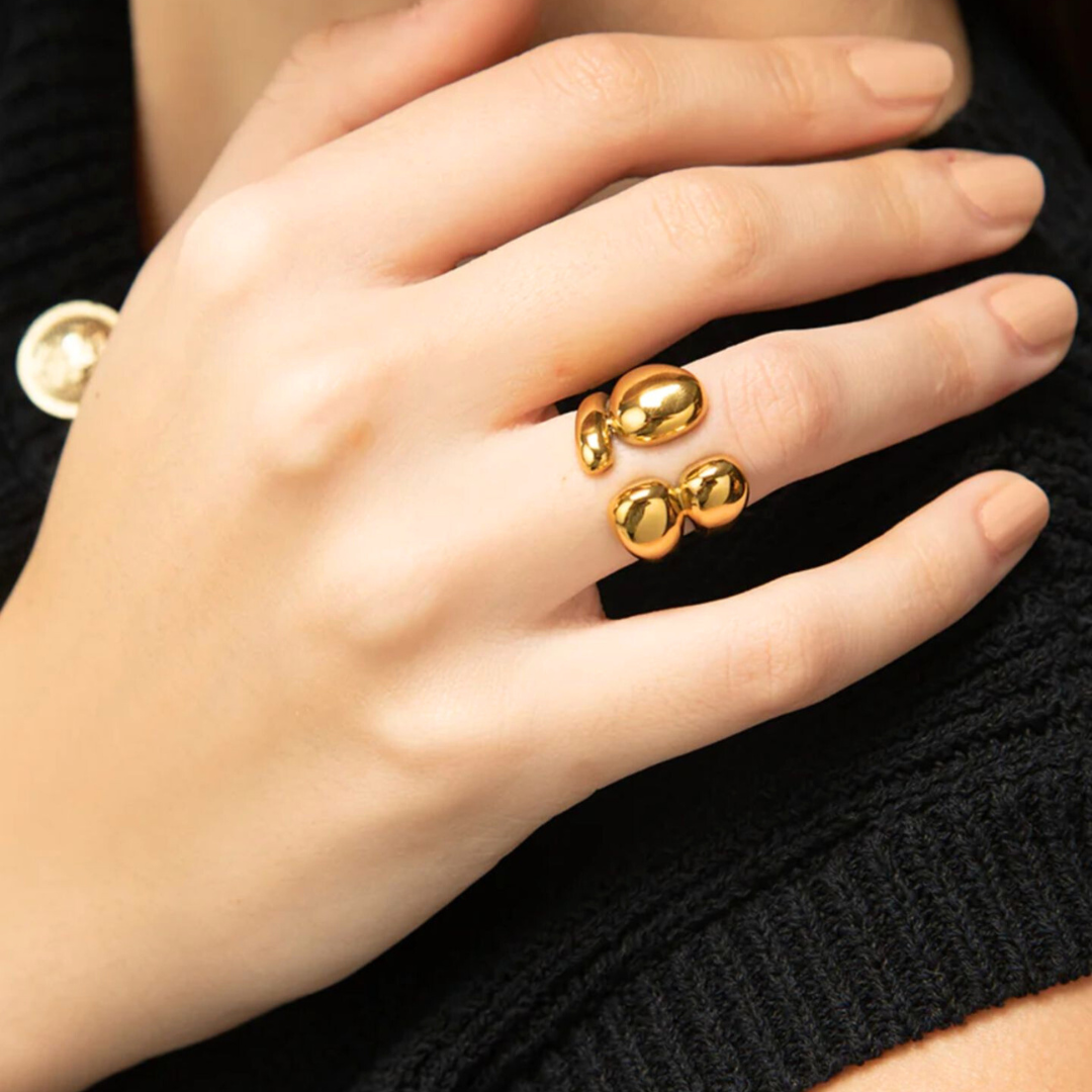 Elysia | Gold Plated Double Layer Vintage Chunky Boho Resizable Ring