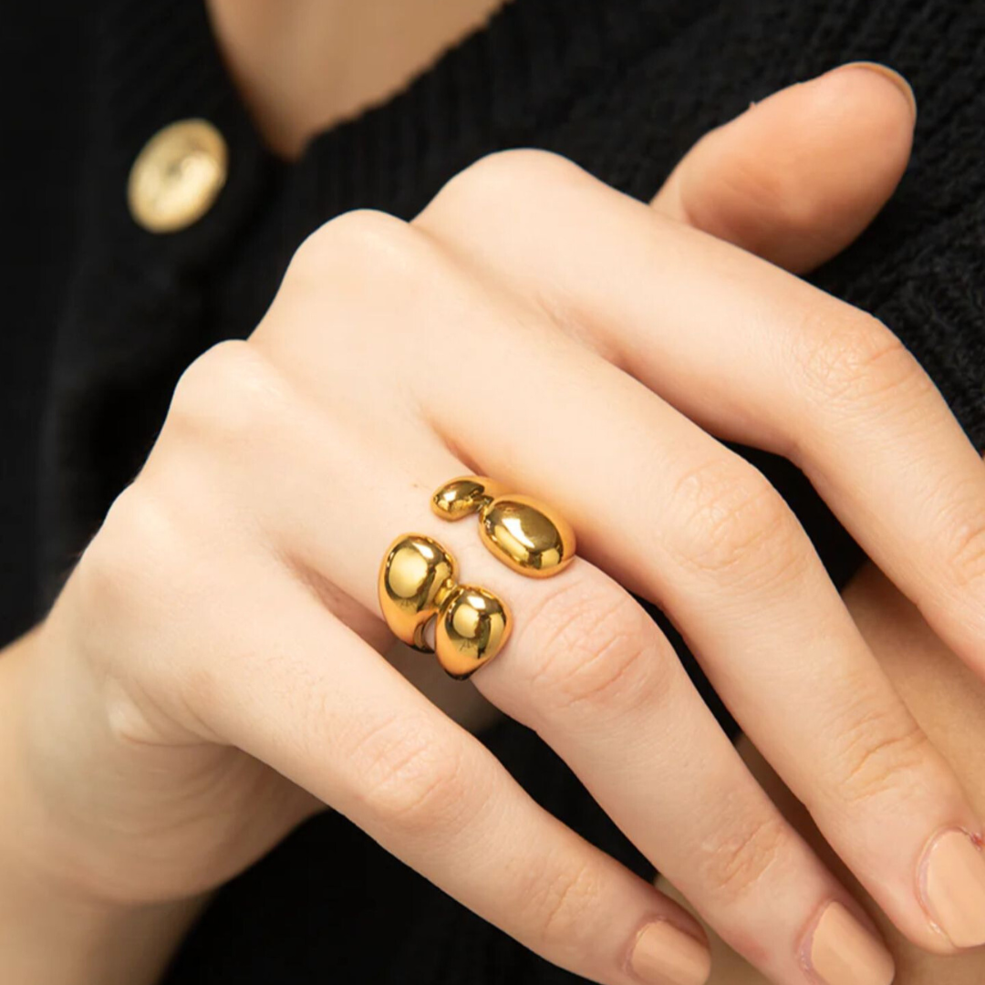 Elysia | Gold Plated Double Layer Vintage Chunky Boho Resizable Ring