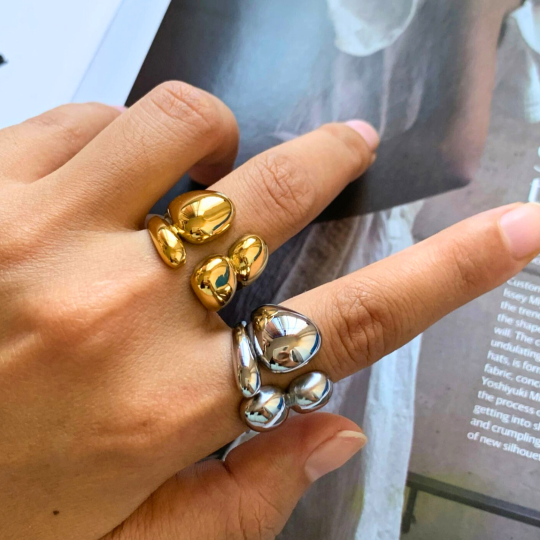 Elysia | Gold Plated Double Layer Vintage Chunky Boho Resizable Ring