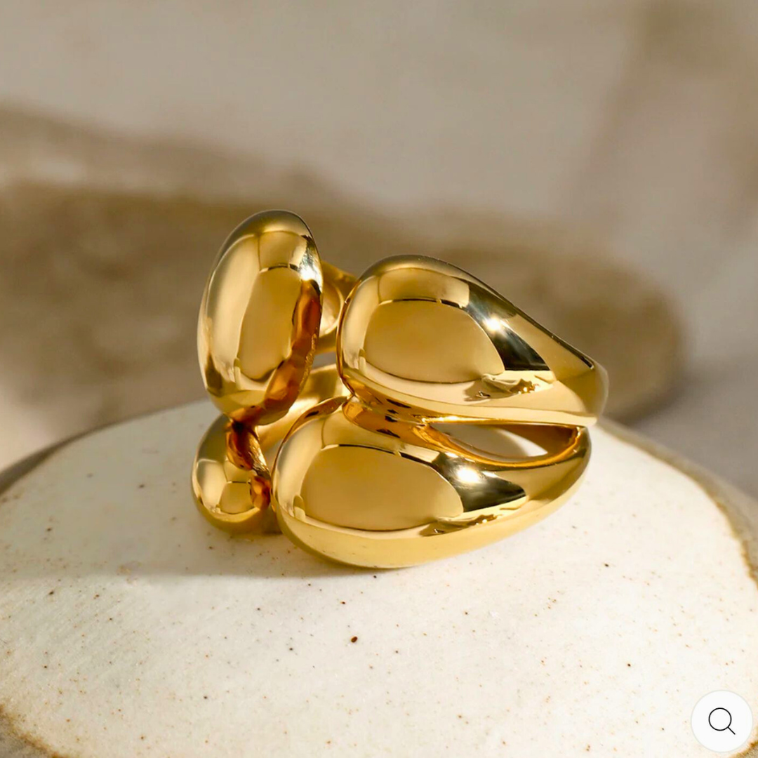 Elysia | Gold Plated Double Layer Vintage Chunky Boho Resizable Ring