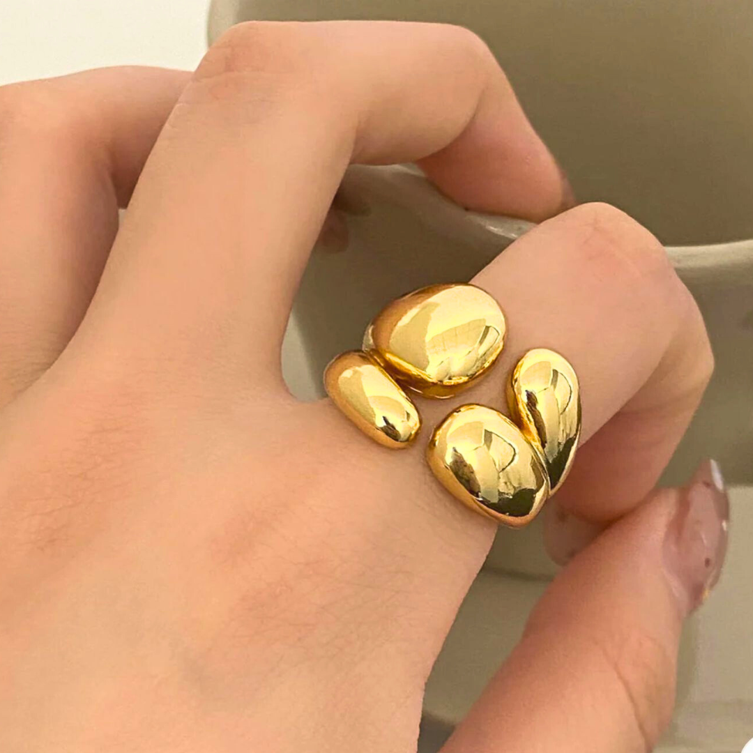 Elysia | Gold Plated Double Layer Vintage Chunky Boho Resizable Ring