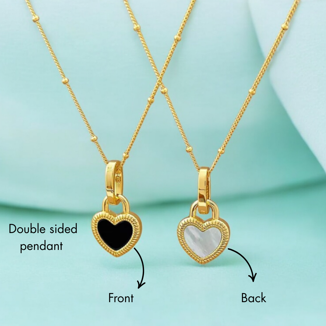 Sahara | Gold Plated Double-Sided Heart Pendant Necklace